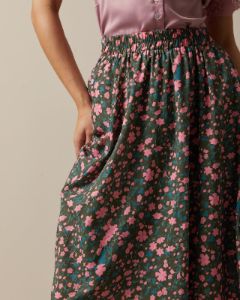 The Pink High Waisted Pleated Floral Midi Skirt sold by rihoas