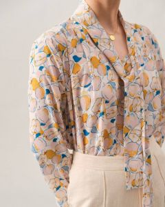 The Fruit Print Tie Neck Blouse sold by rihoas