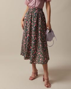 The Pink High Waisted Pleated Floral Midi Skirt sold by rihoas