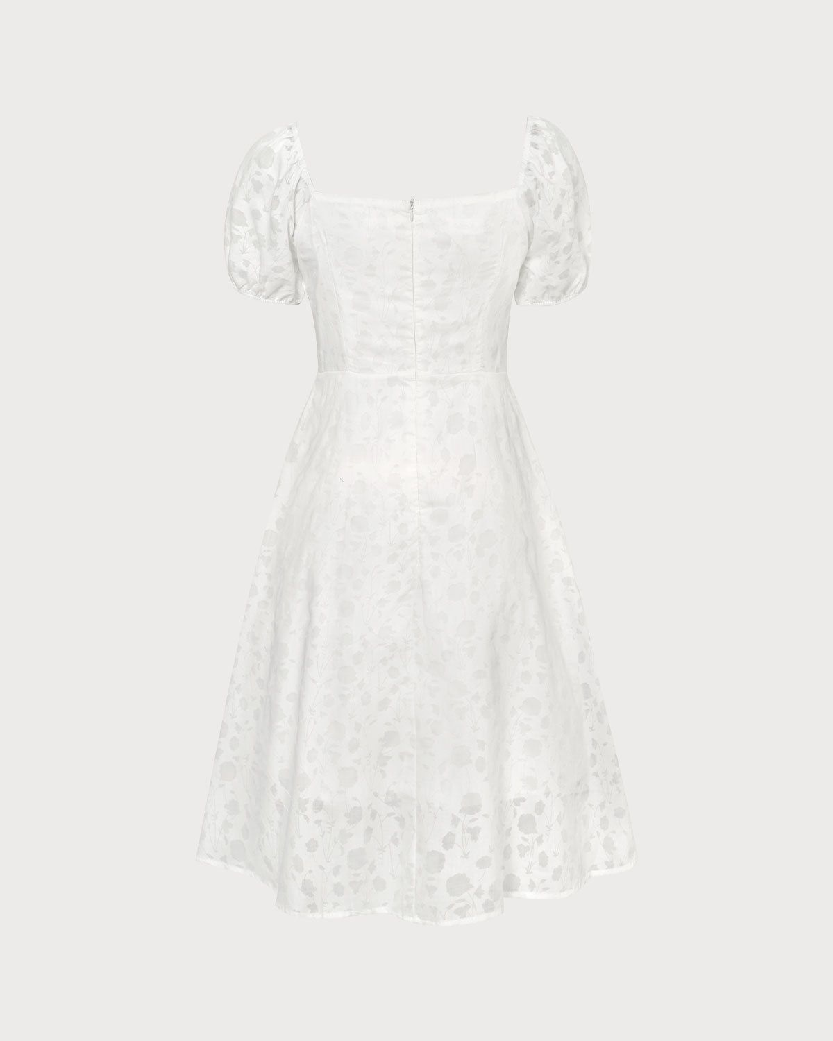 The White Square Neck Puff Sleeve Midi Dress sold by rihoas product image thumbnail 4