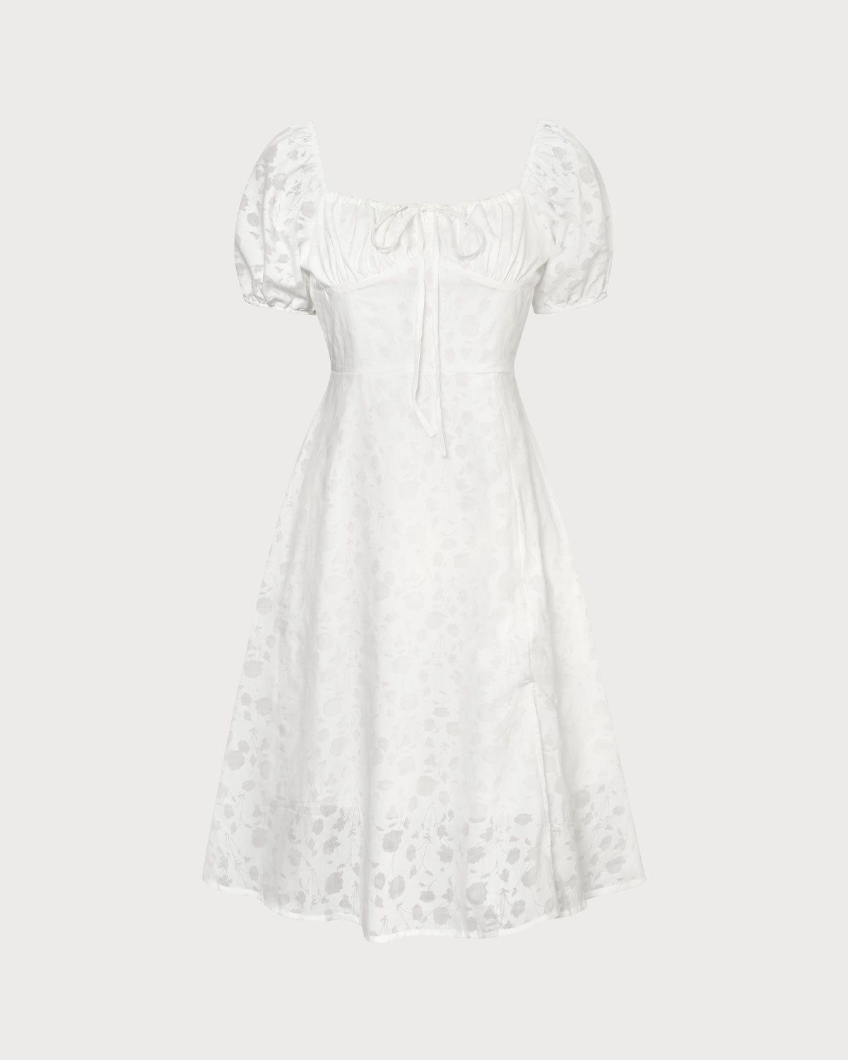 The White Square Neck Puff Sleeve Midi Dress sold by rihoas product image thumbnail 3