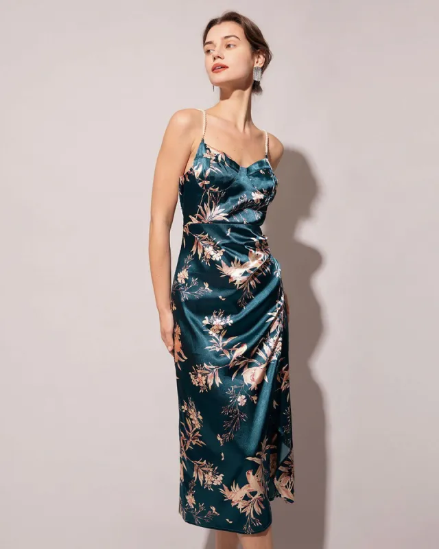 The Pearl Strap Side Slit Floral Midi Dress sold by rihoas