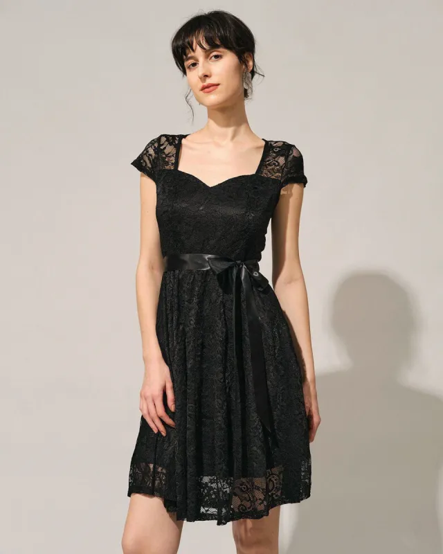 The Black Sweetheart Neck Lace Midi Dress sold by rihoas