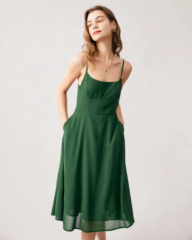 The Green Spaghetti Strap Midi Dress sold by rihoas