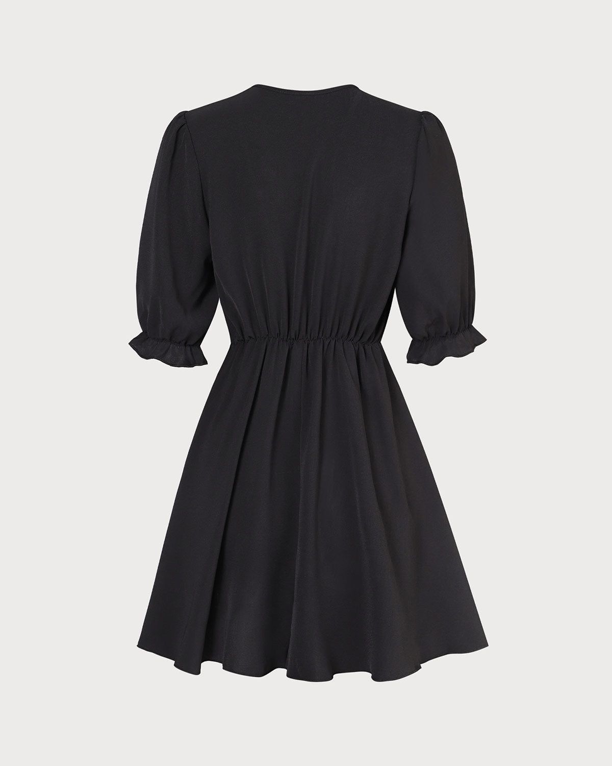 The Black V Neck Puff Sleeve Ruffle Mini Dress sold by rihoas product image thumbnail 3