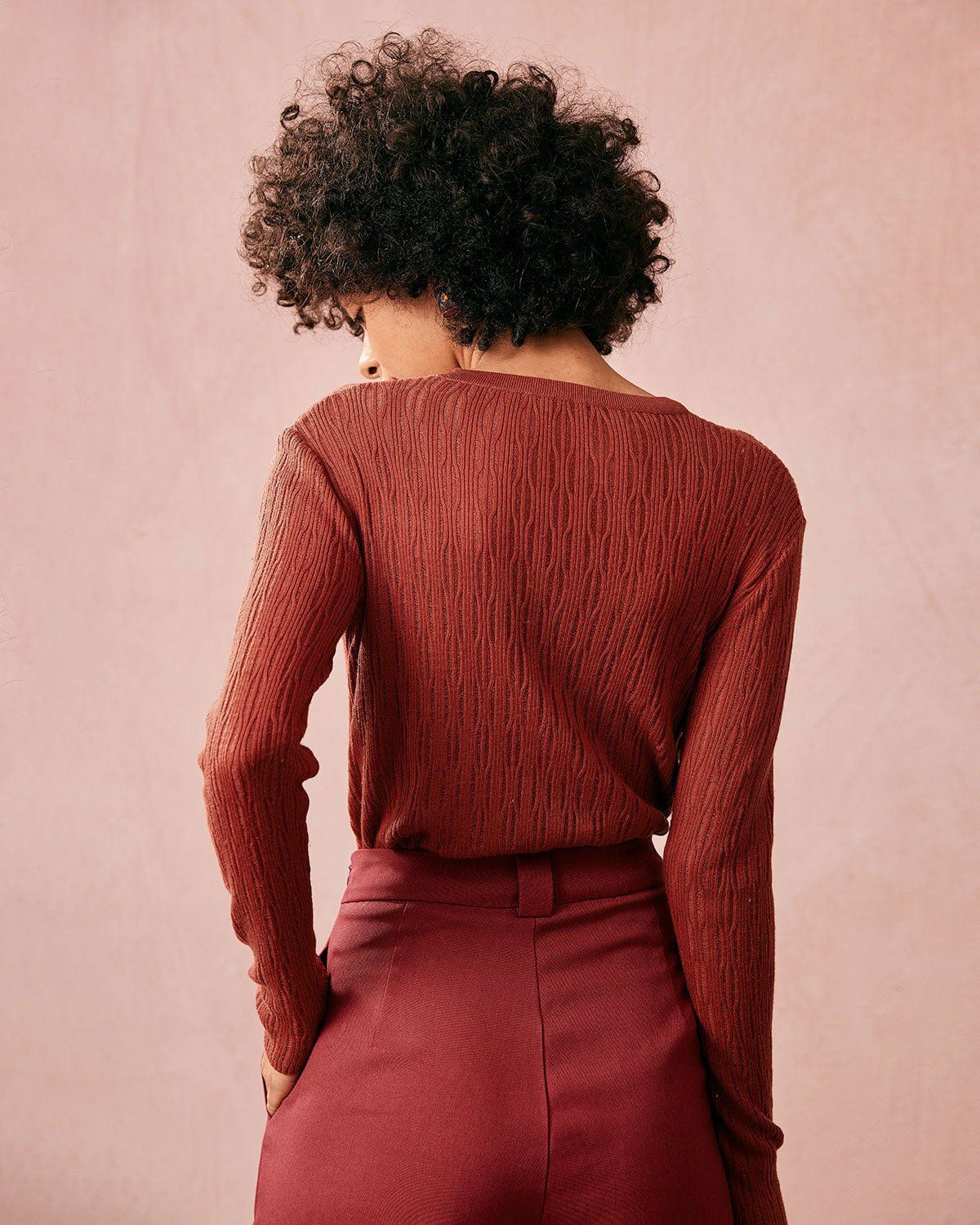 The Solid Round Neck Textured Knit Top sold by rihoas product image thumbnail 5