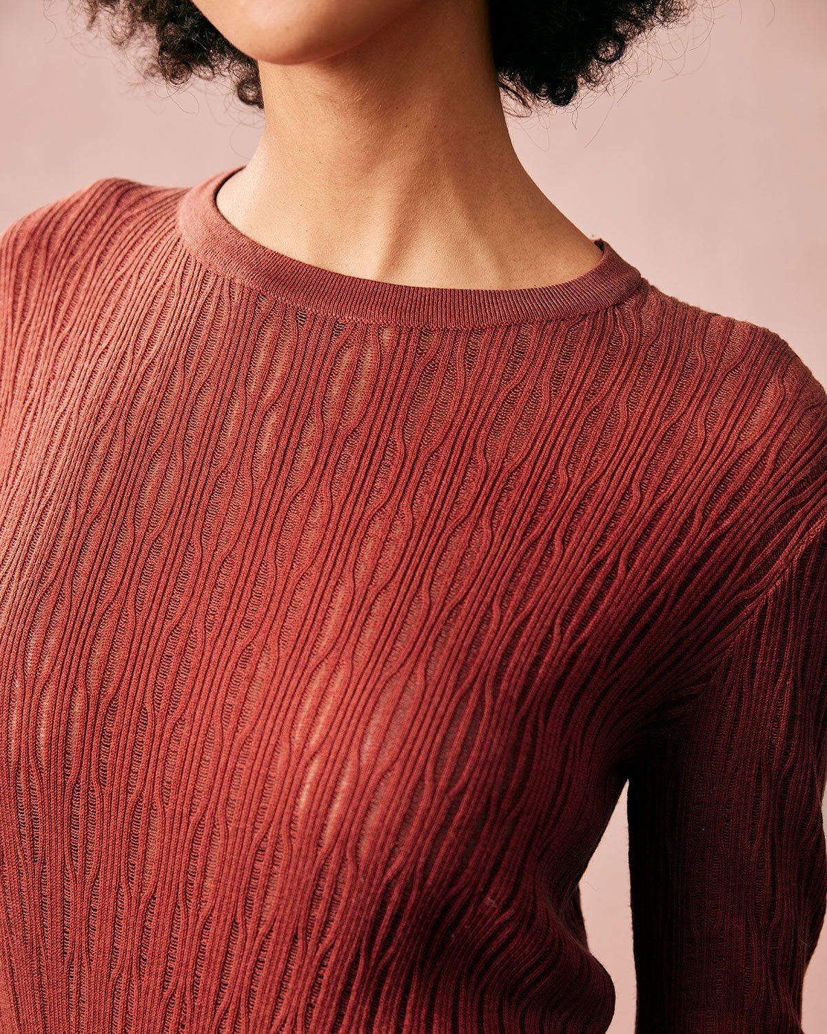 The Solid Round Neck Textured Knit Top sold by rihoas product image thumbnail 2