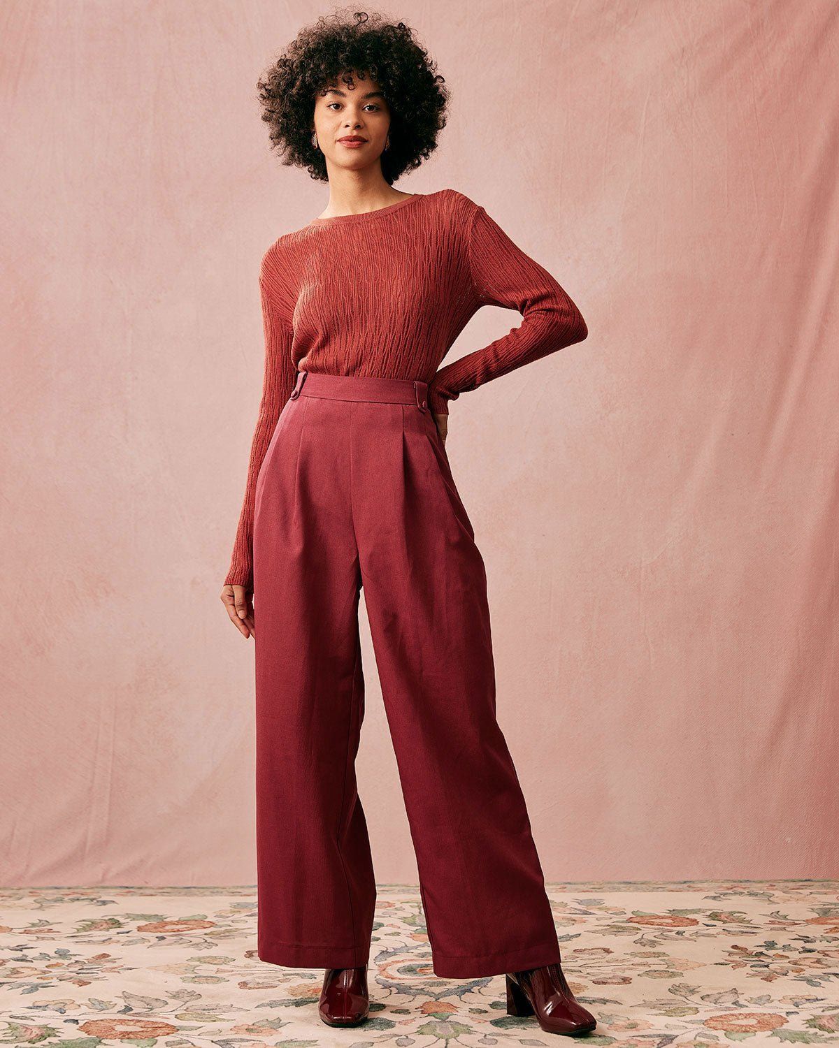 The Solid Round Neck Textured Knit Top sold by rihoas product image thumbnail 4