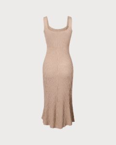 The Khaki U Neck Sleeveless Knit Midi Dress sold by rihoas