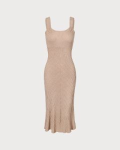 The Khaki U Neck Sleeveless Knit Midi Dress sold by rihoas