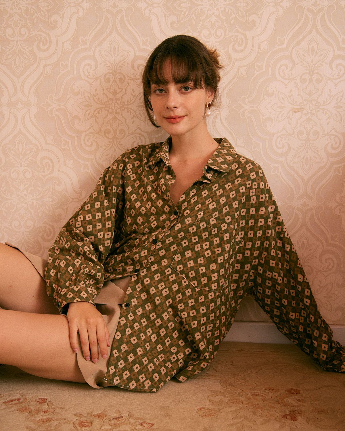 The Green Collared Geometric Button Up Shirt sold by rihoas product image thumbnail 2