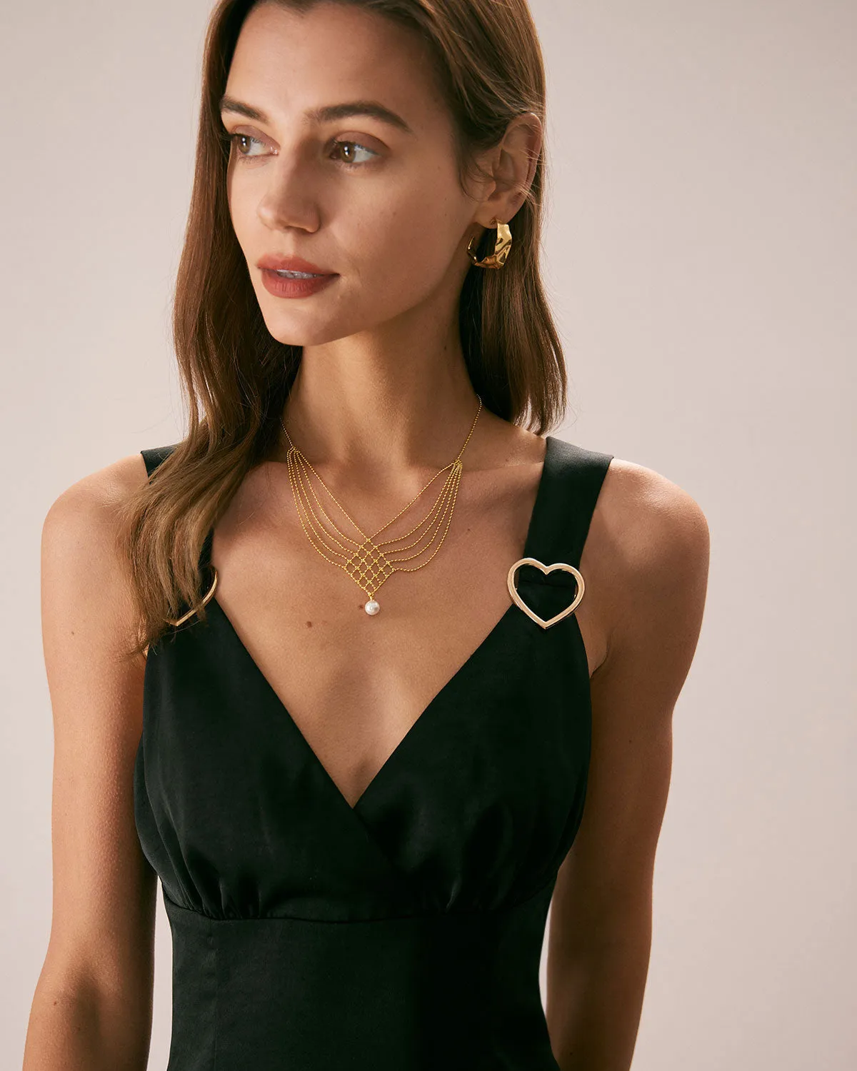 The Black V Neck Ruched Satin Midi Dress sold by rihoas product image thumbnail 2