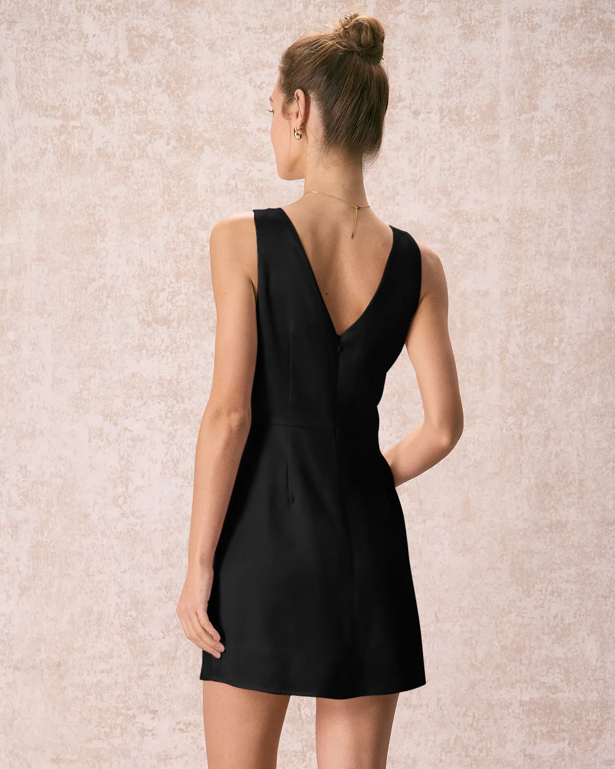 The Black Boat Neck Satin A-Line Mini Dress sold by rihoas product image thumbnail 5