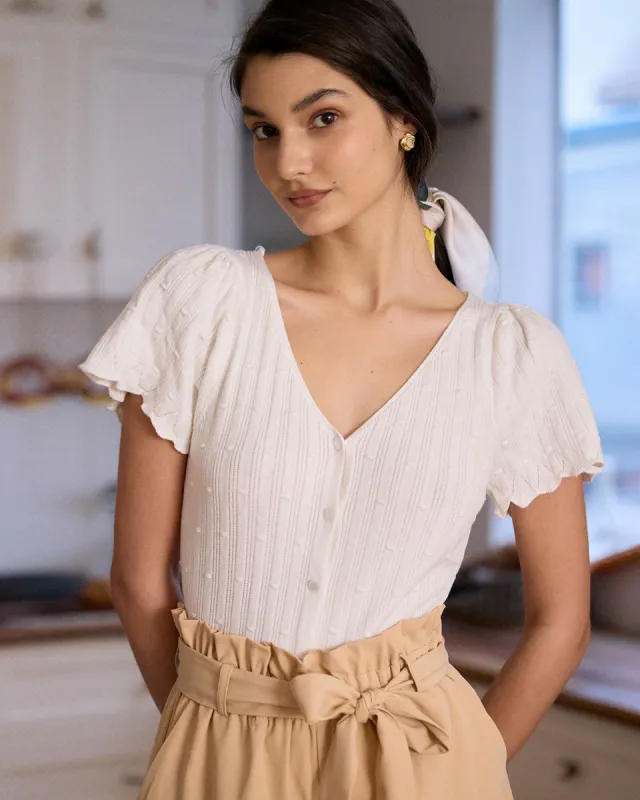 The White V Neck Button Cotton Knit Tee sold by rihoas