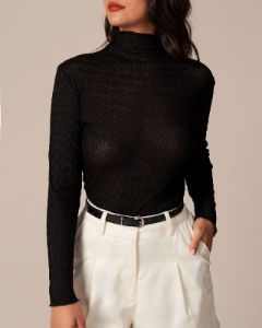 The Black High Neck Button Textured Knit Top sold by rihoas
