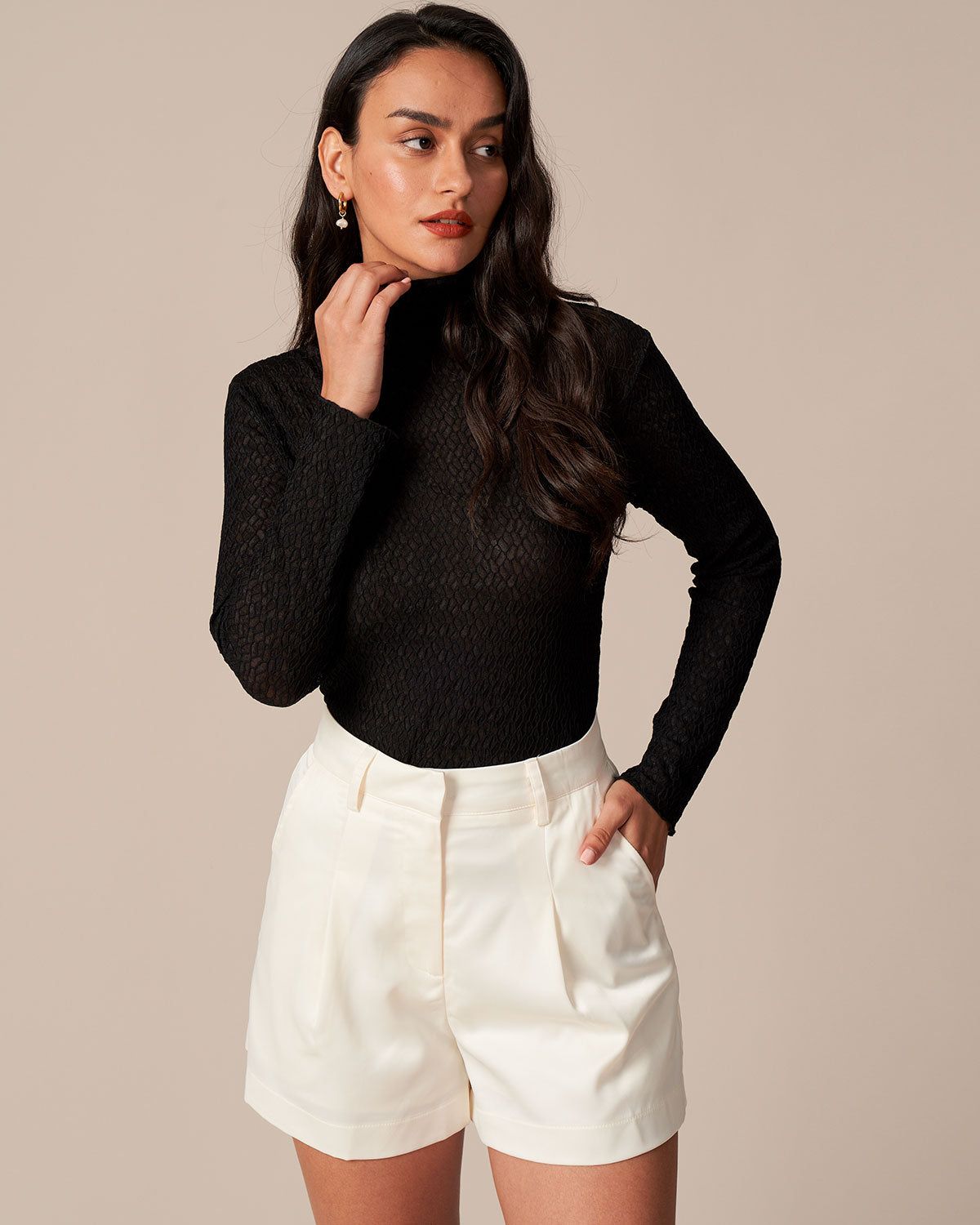 The Black High Neck Button Textured Knit Top sold by rihoas product image thumbnail 2