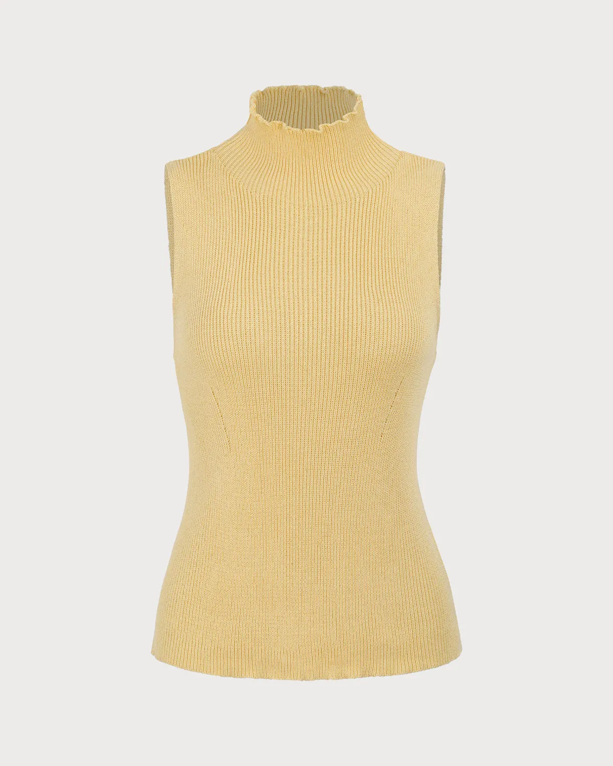Women's Yellow Mock Neck Ribbed Knit Tank sold by rihoas