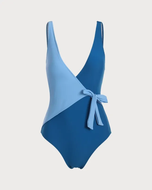 The Color Block Wrap One Piece Swimsuit sold by rihoas