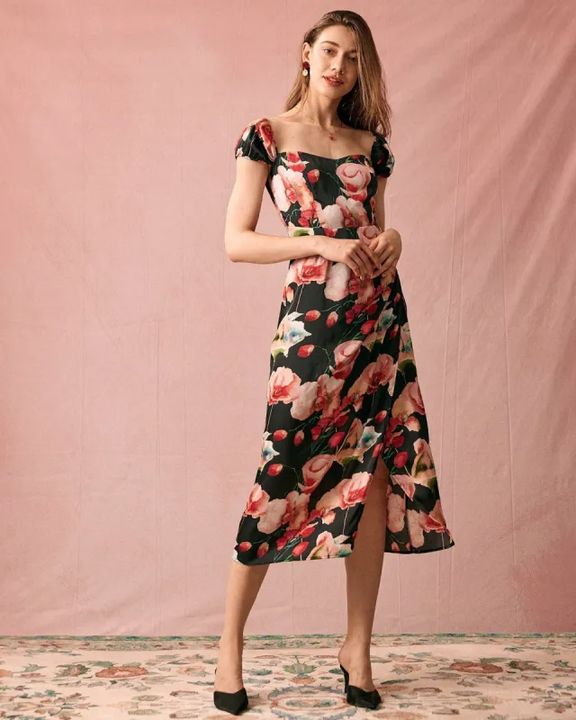 The Square Neck Floral Shirred Midi Dress sold by rihoas