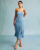 The Blue Wave Textured Pearl Strap Midi Dress sold by rihoas