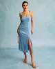 The Blue Wave Textured Pearl Strap Midi Dress sold by rihoas