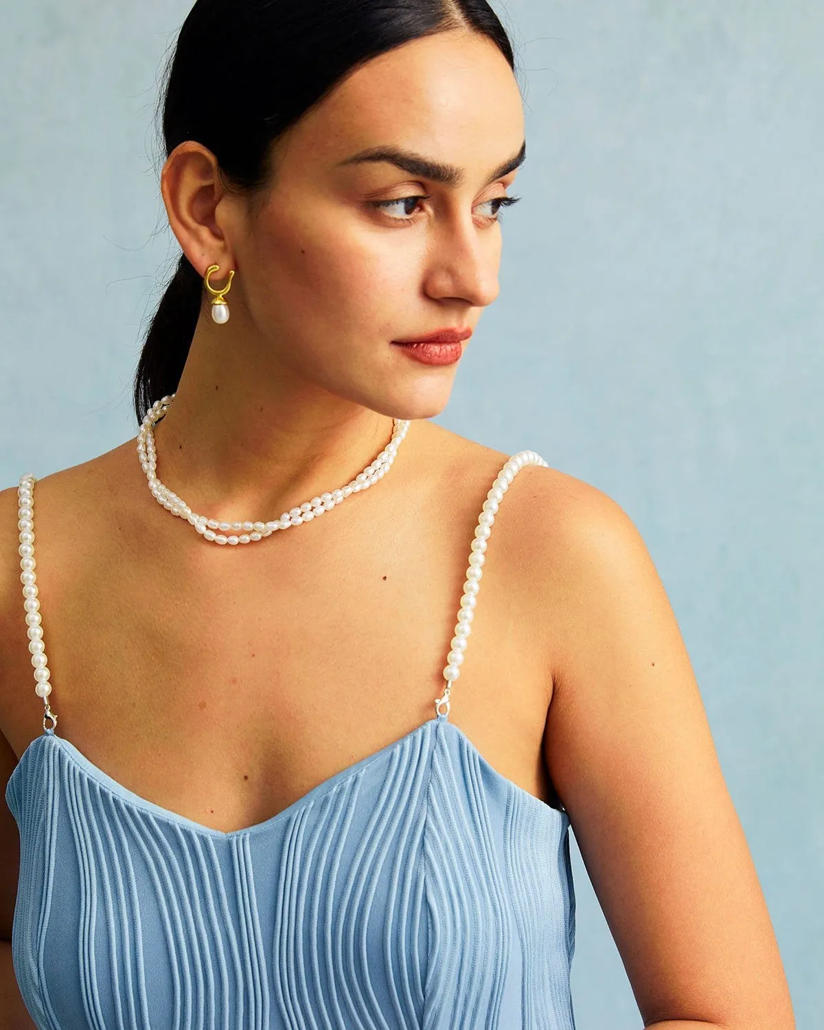 The Blue Wave Textured Pearl Strap Midi Dress sold by rihoas product image thumbnail 2