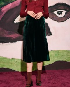 The Green High Waisted Slit Velvet Midi Skirt sold by rihoas