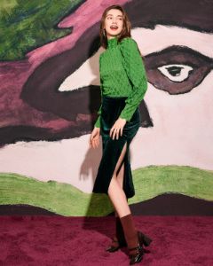 The Green High Waisted Slit Velvet Midi Skirt sold by rihoas