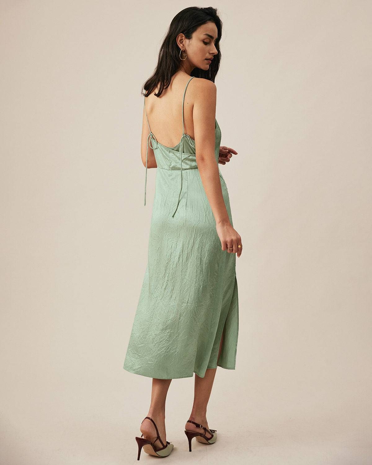The Premium-fabric Halter Side Slit Midi Dress sold by rihoas product image thumbnail 3