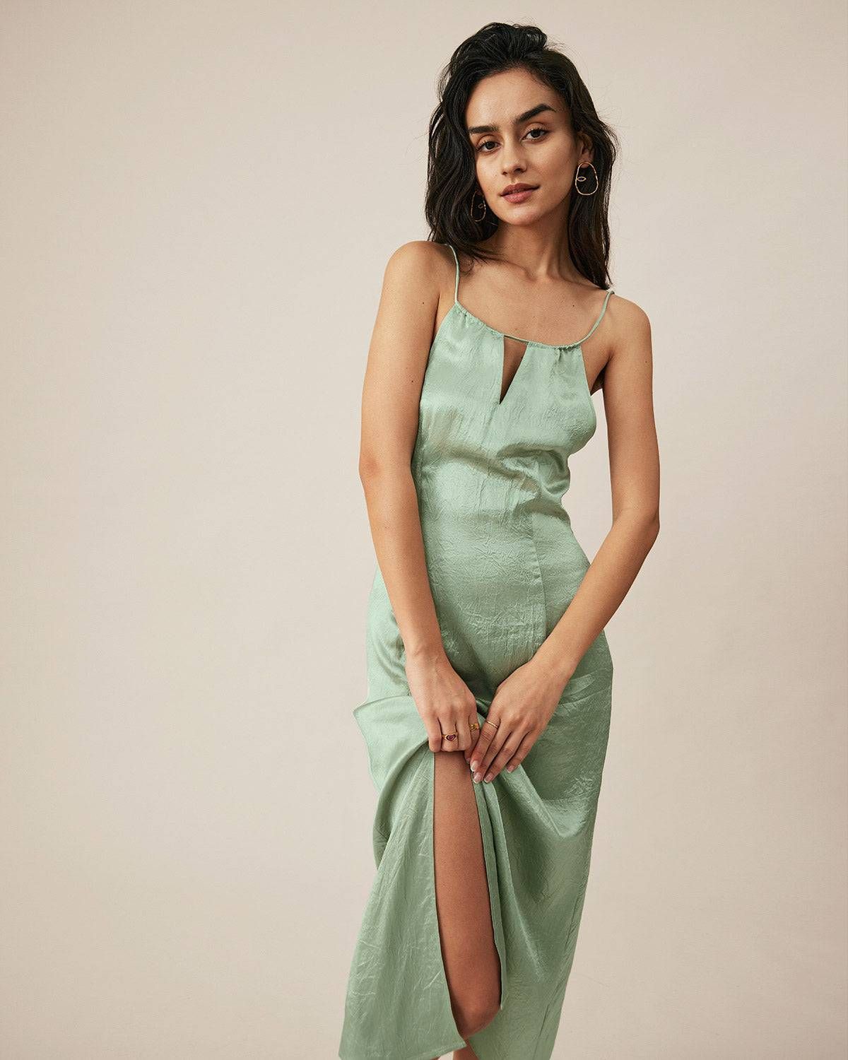 The Premium-fabric Halter Side Slit Midi Dress sold by rihoas product image thumbnail 4