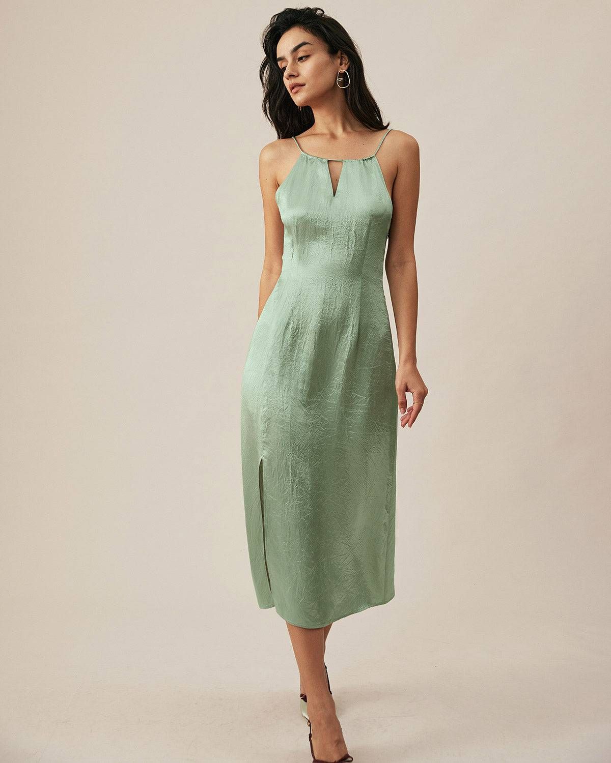 The Premium-fabric Halter Side Slit Midi Dress sold by rihoas product image thumbnail 5