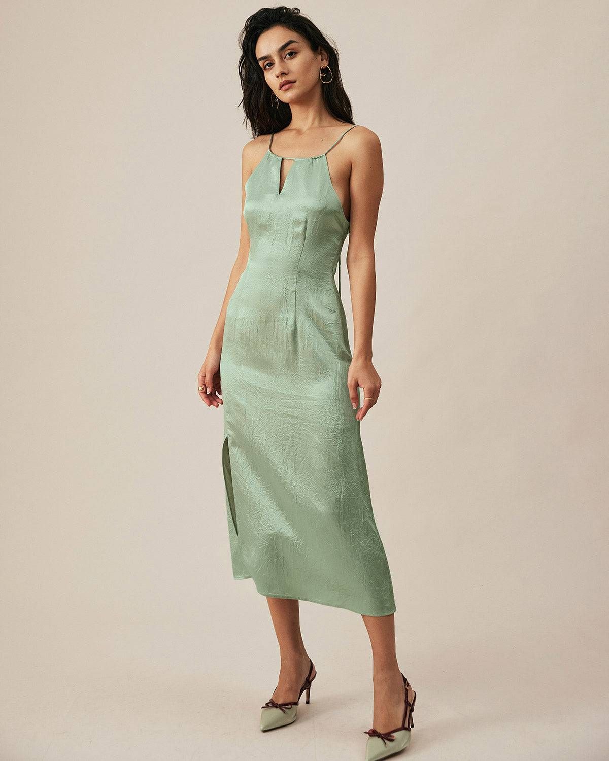 The Premium-fabric Halter Side Slit Midi Dress sold by rihoas product image thumbnail 6