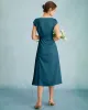 The Navy Satin Cap Sleeve Sheath Slit Midi Dress sold by rihoas