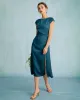 The Navy Satin Cap Sleeve Sheath Slit Midi Dress sold by rihoas