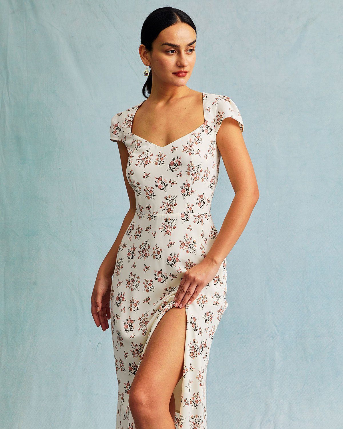 The Apricot Floral Cutout Back Cap Sleeve Maxi Dress sold by rihoas product image thumbnail 2
