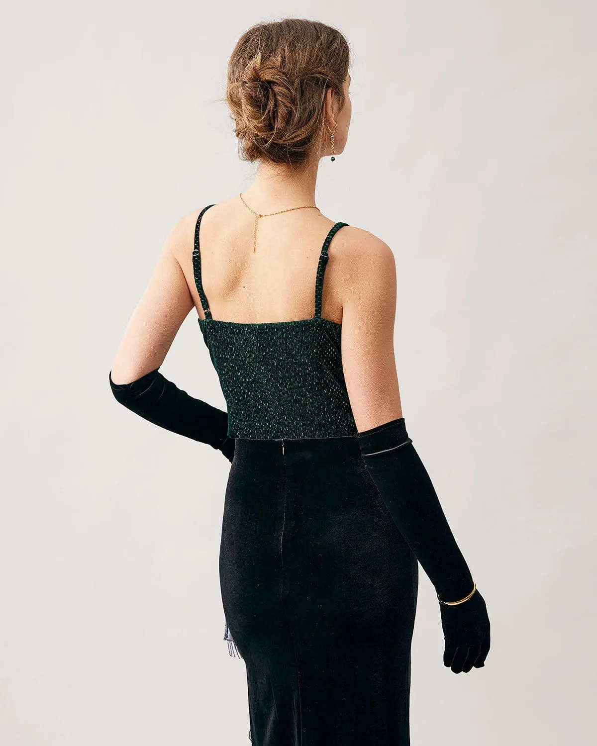The Green Sweetheart Neck Velvet Crop Cami Top sold by rihoas product image thumbnail 5