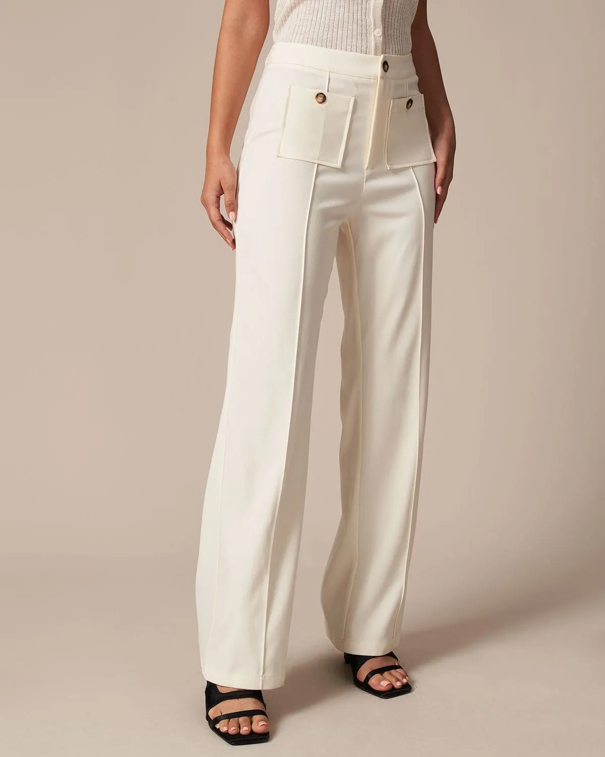 The White High Waisted Button Straight Pants sold by rihoas product image thumbnail 5