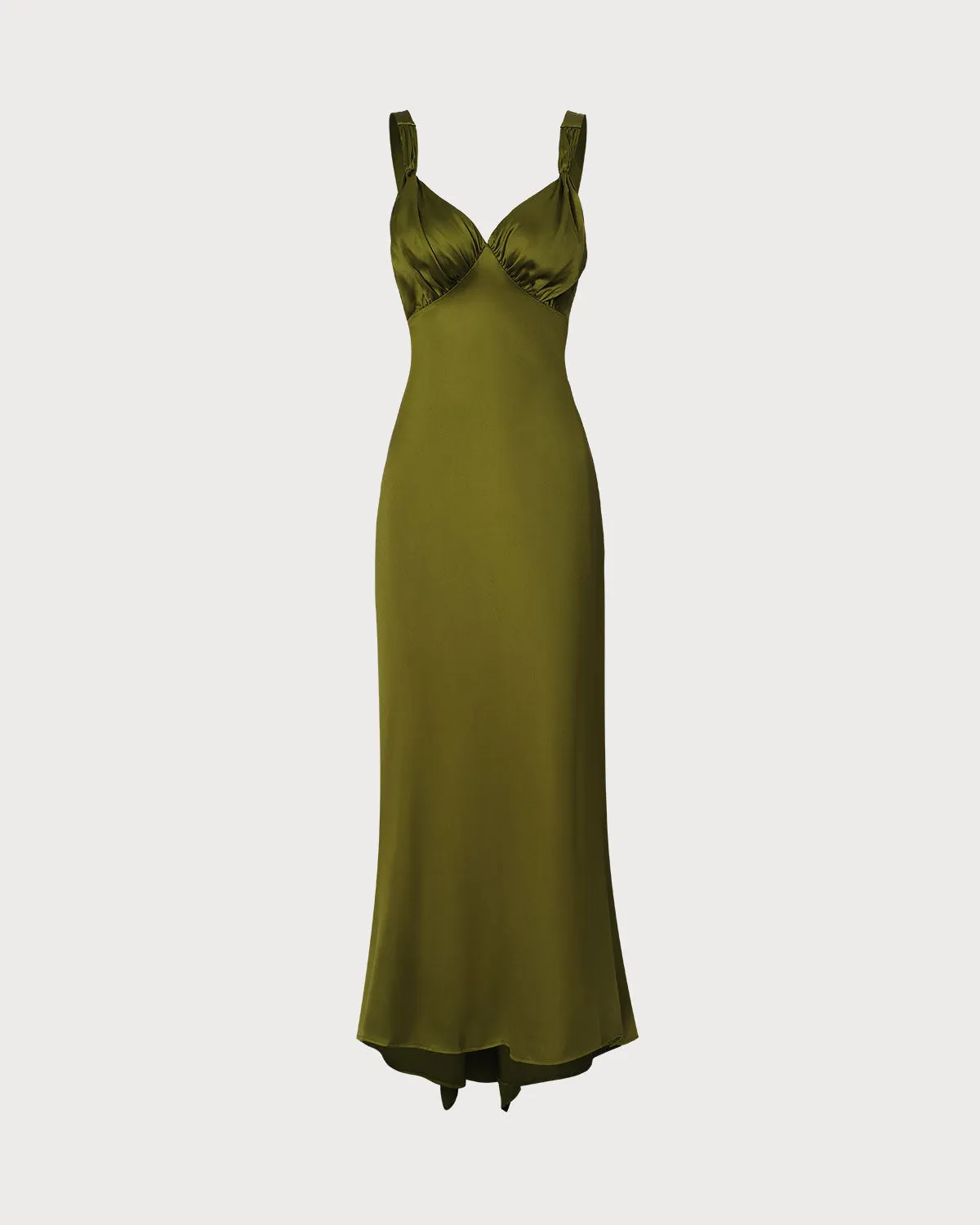 The Green V Neck Ruched Satin Maxi Dress sold by rihoas product image thumbnail 5
