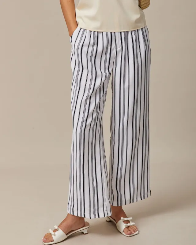 The Black Elastic Waist Striped Button Pants sold by rihoas