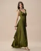 The Green V Neck Ruched Satin Maxi Dress sold by rihoas