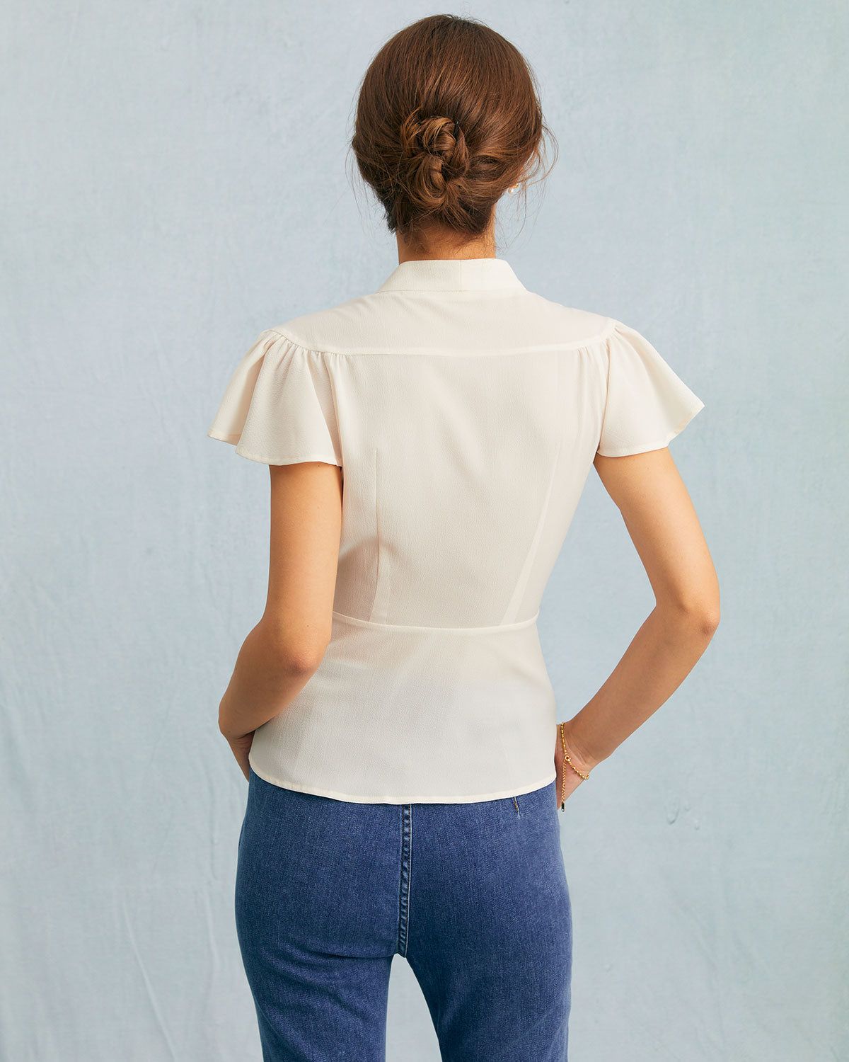 The Apricot V Neck Butterfly Sleeve Blouse sold by rihoas product image thumbnail 6