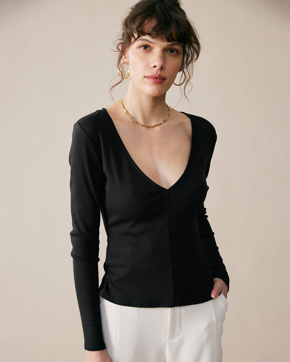 The Deep V-neckline Slim Fit Crop Top sold by rihoas product image thumbnail 3