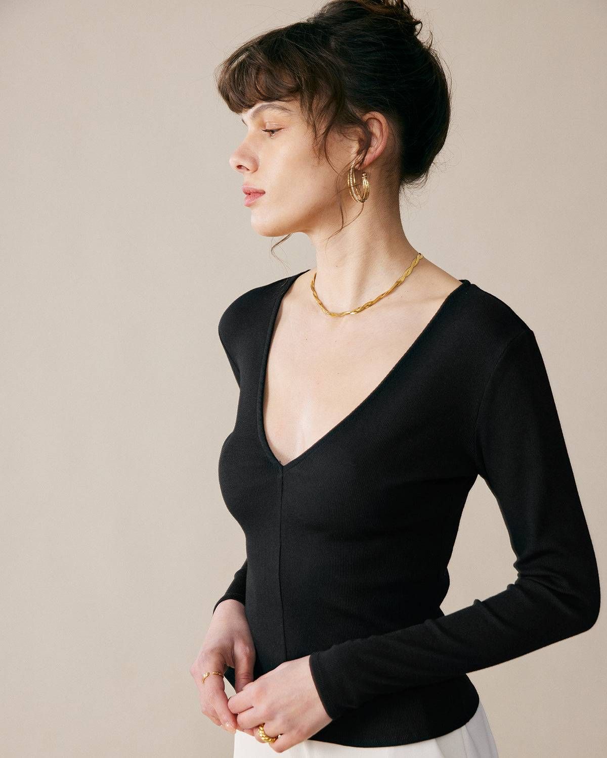 The Deep V-neckline Slim Fit Crop Top sold by rihoas product image thumbnail 2