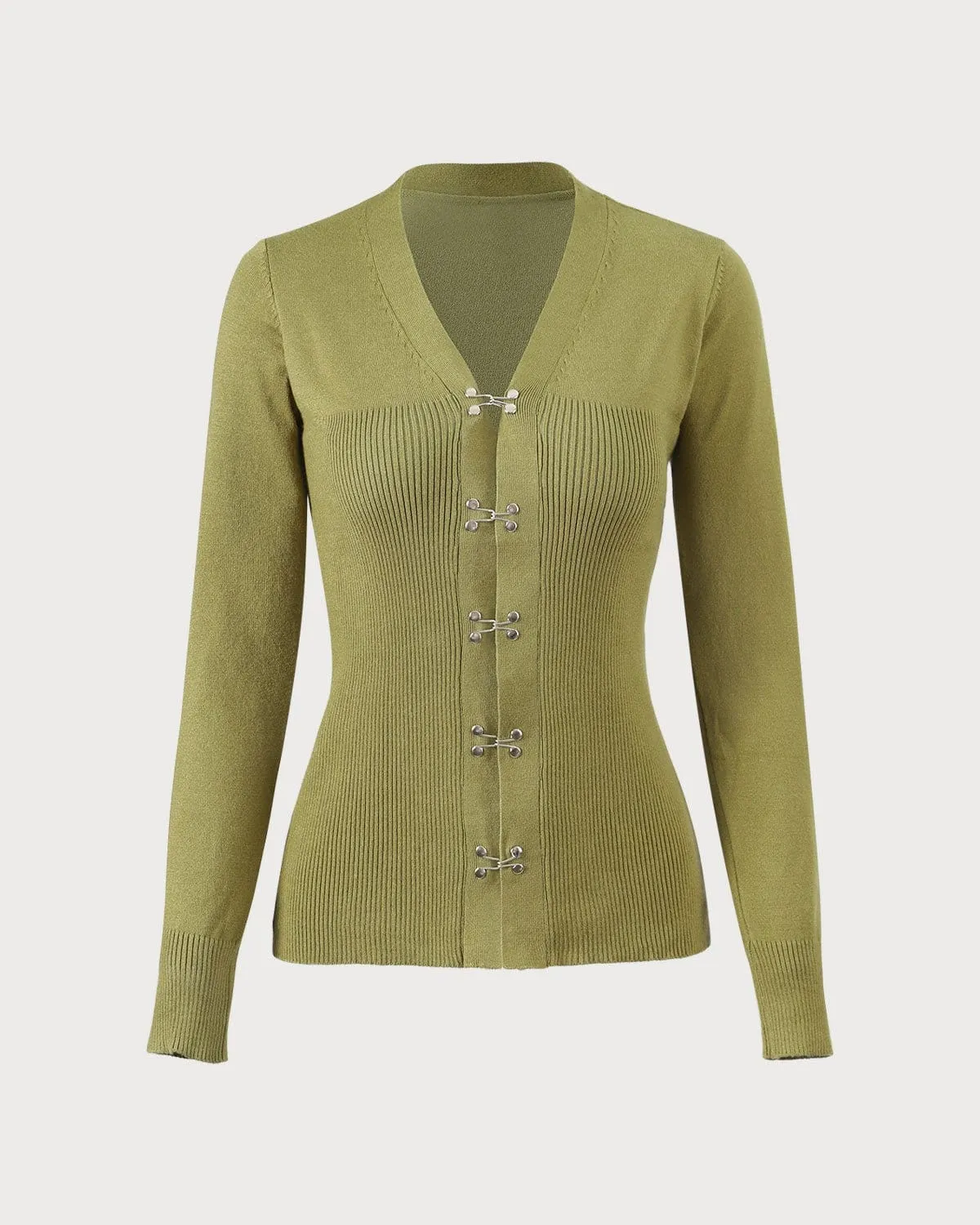The Green V Neck Long Sleeve Knit Cardigan sold by rihoas