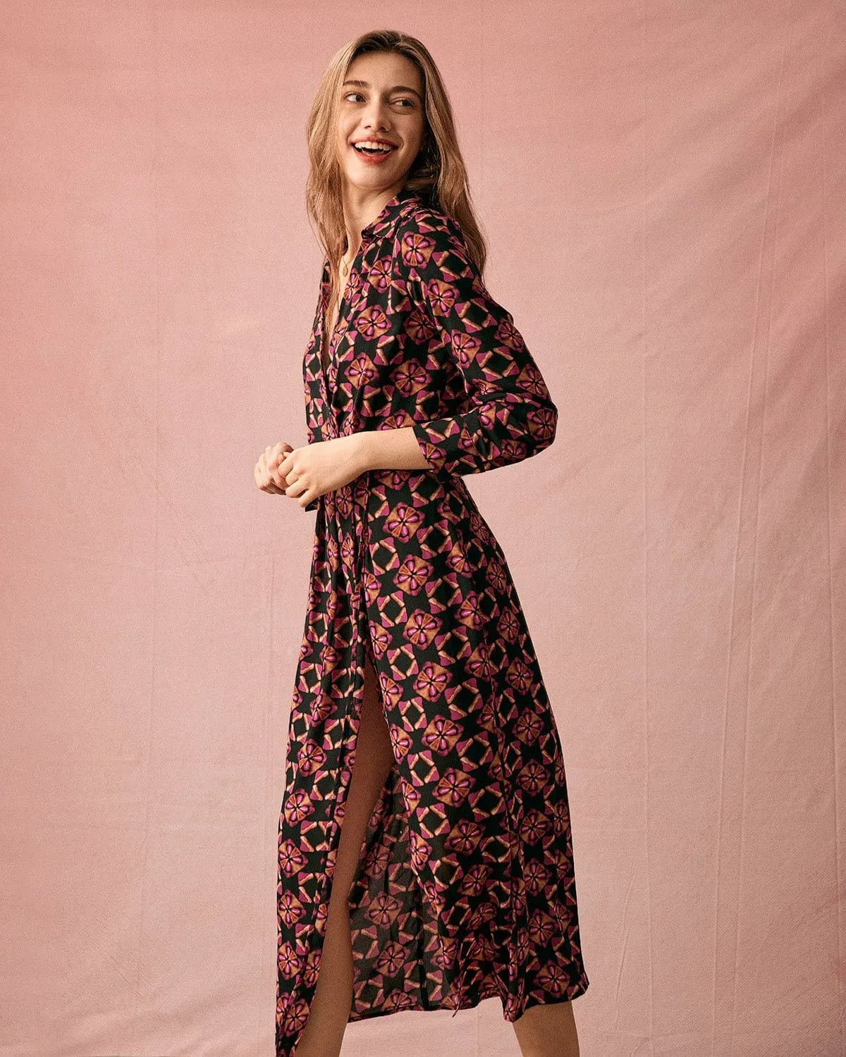 The Lapel Floral Long Sleeve Maxi Dress sold by rihoas product image thumbnail 3