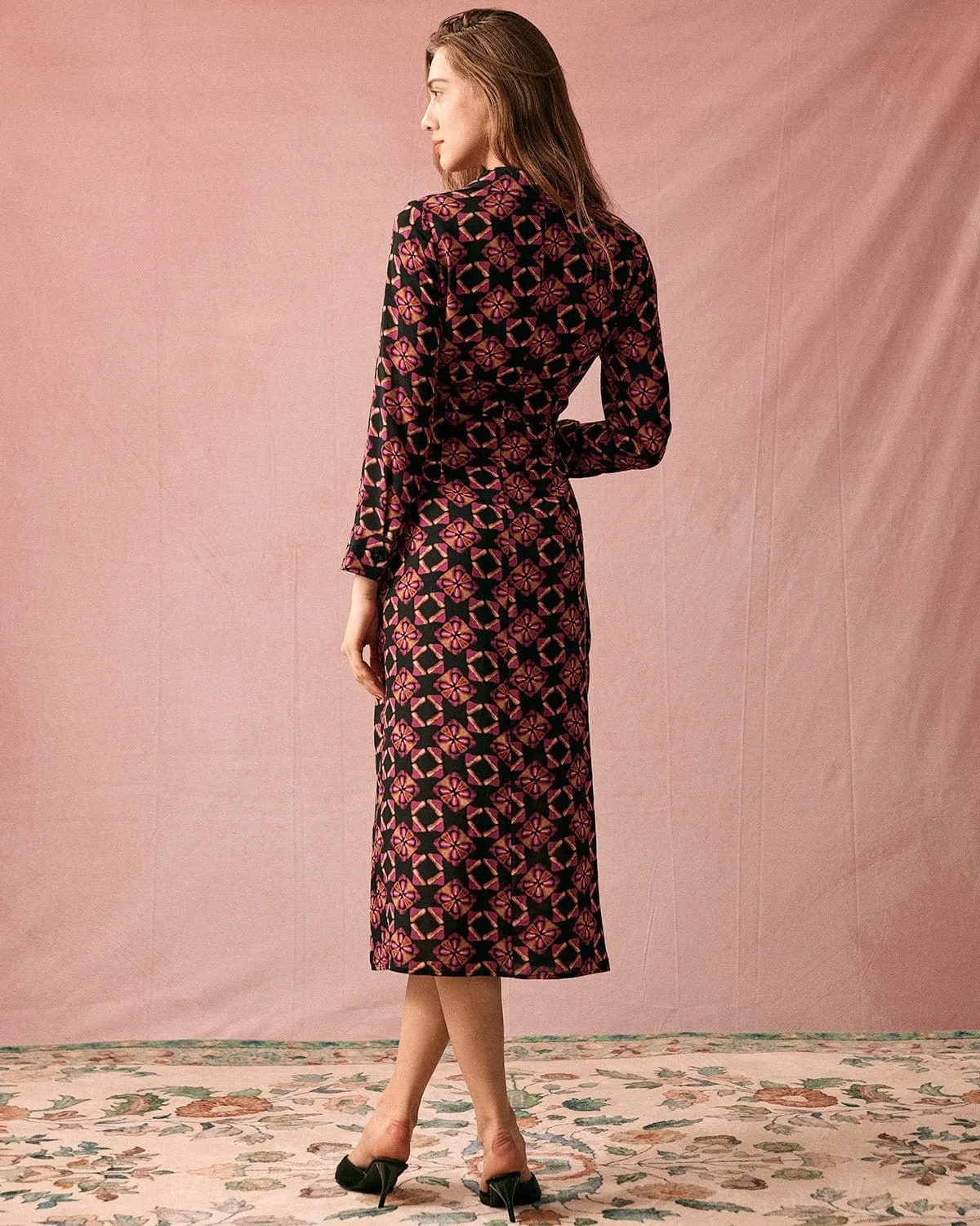 The Lapel Floral Long Sleeve Maxi Dress sold by rihoas product image thumbnail 5