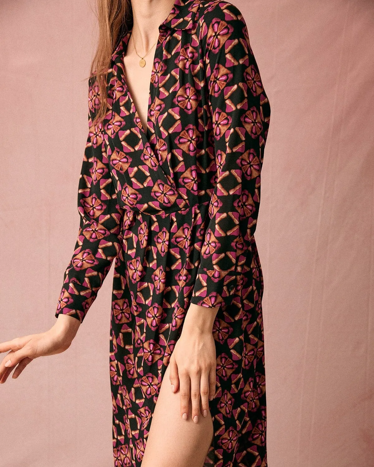 The Lapel Floral Long Sleeve Maxi Dress sold by rihoas product image thumbnail 2