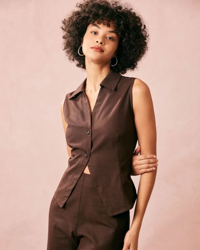 The Collared Sleeveless Button Up Vest sold by rihoas