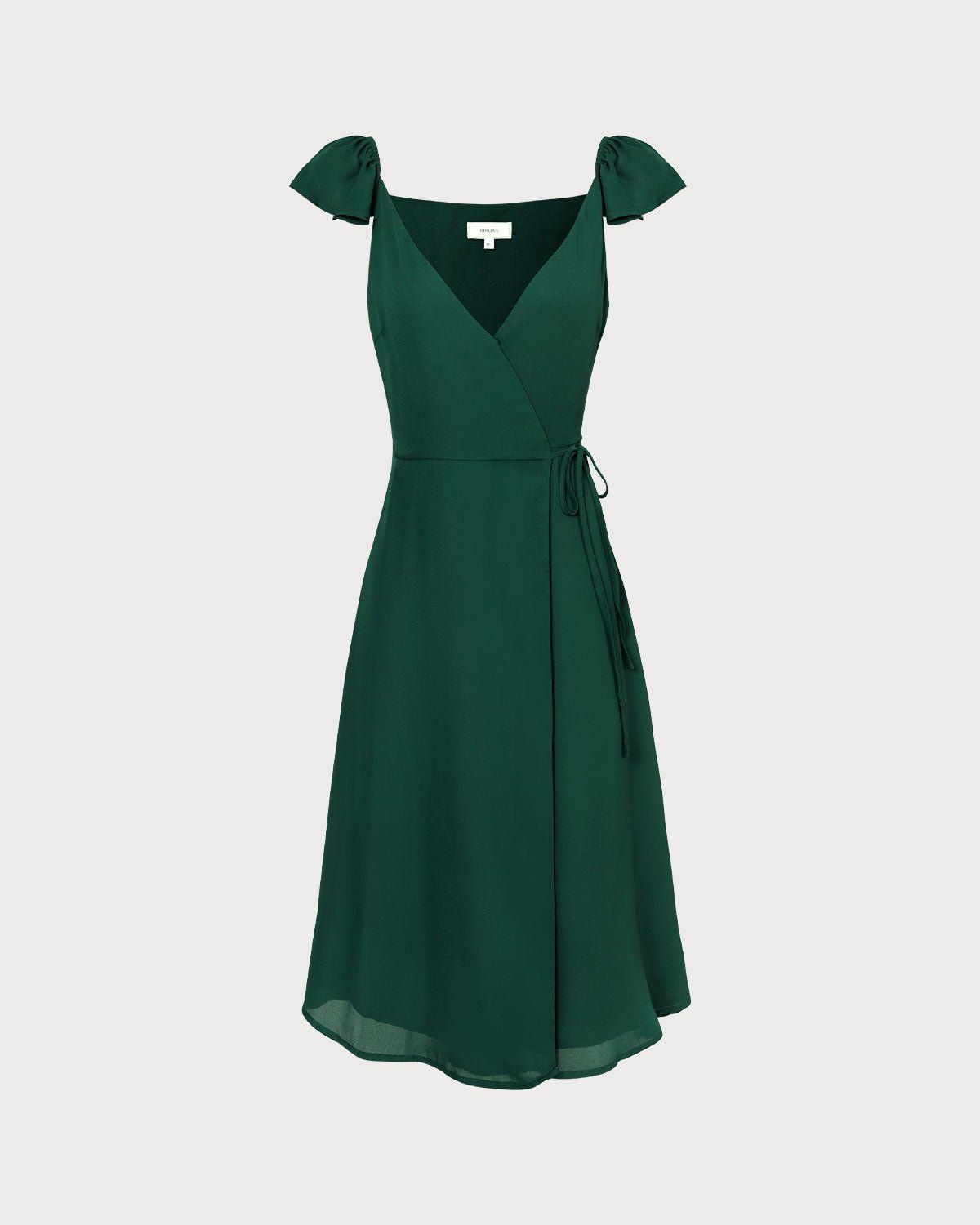The Green V Neck Butterfly Sleeve Wrap Midi Dress sold by rihoas product image thumbnail 6