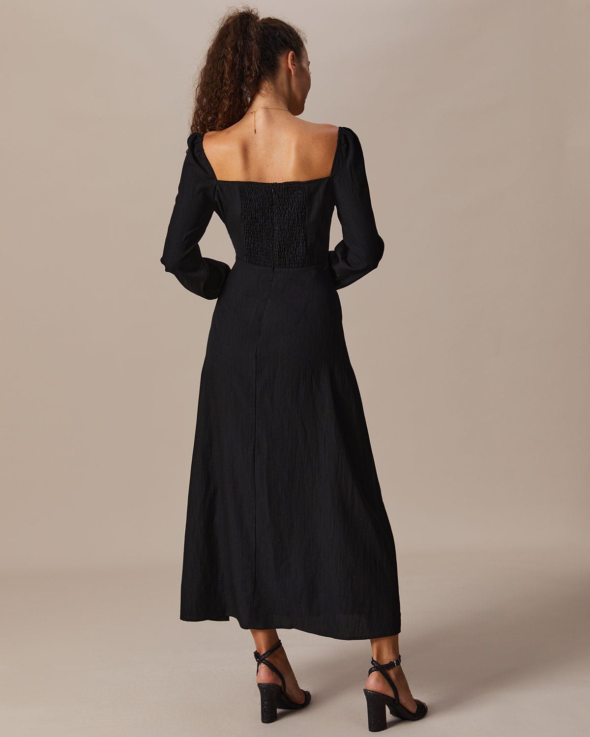 The Black Square Neck Long Sleeves Maxi Dress sold by rihoas product image thumbnail 6